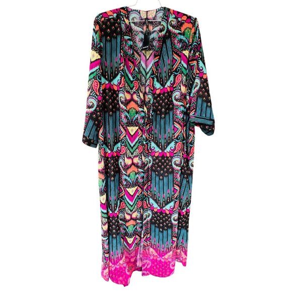 NWT Torrid Elbow Sleeves Multi Ikat Maxi Kimono Size 2X Swim Cover Up - Picture 3 of 9